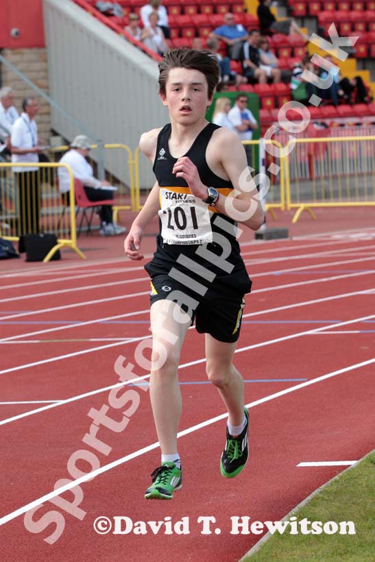 Alex Brown (Houghton) on his way to winning the under-15s 3000 metres at the North Eastern Champs, Gateshead.